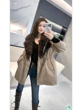 熙薇 温暖港湾2025冬季高端收腰显瘦保暖大毛领派克羽绒服H6239