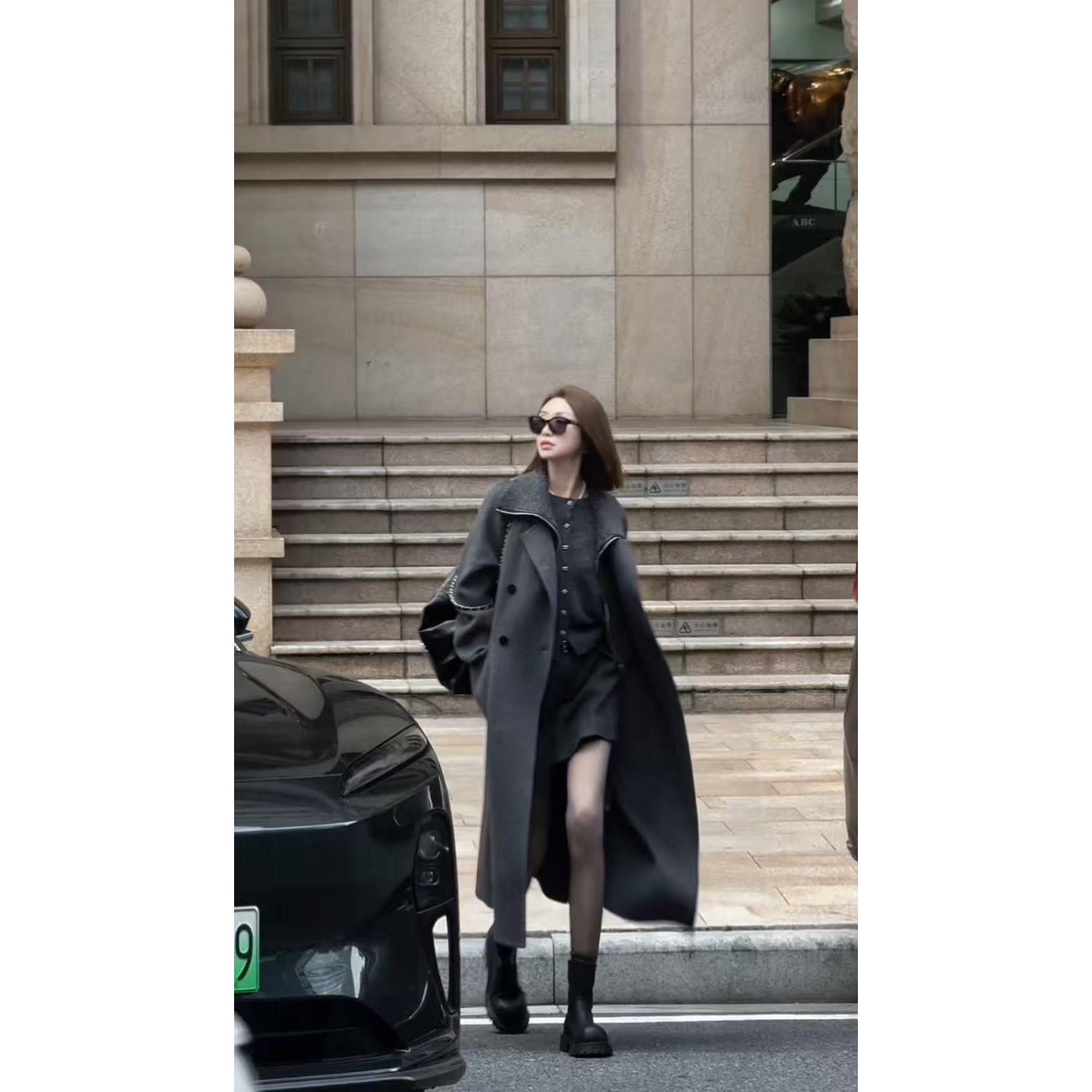 熙薇【浮梦罗烟】2025秋季新款高端假两件羊绒羊毛大衣长款H5575