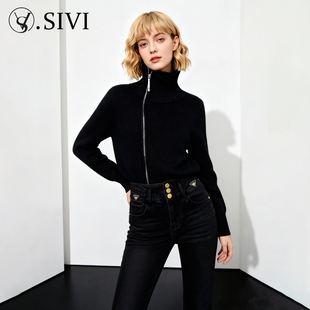 拉链立领加厚羊毛衫 熙薇 秋冬设计师款 2025新款 H6088 非对称暖