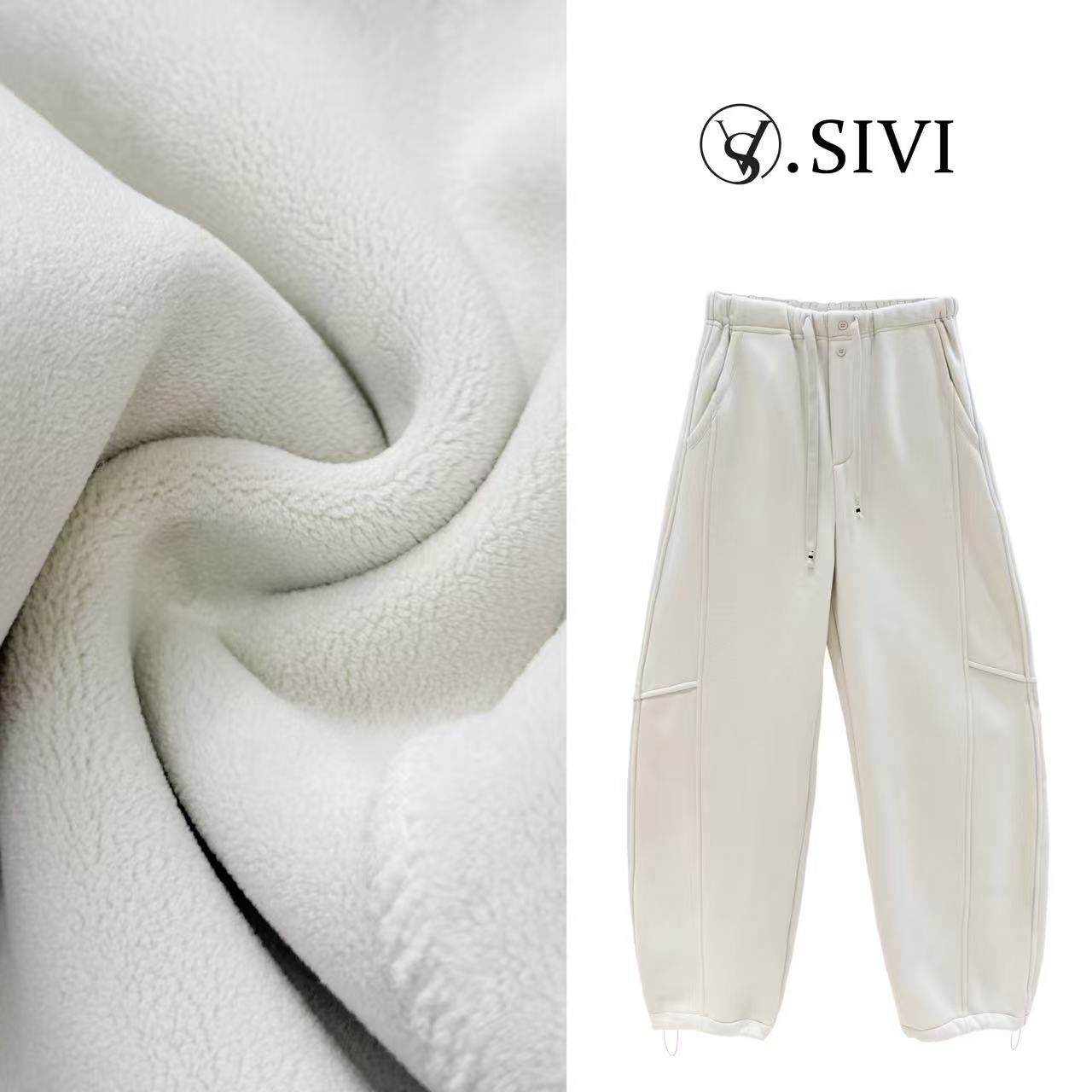 熙薇SIVI休闲卫裤女加绒加厚秋冬新款百搭抽绳宽松休闲弯刀裤