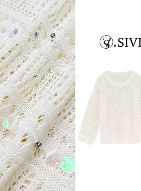 熙薇【仙镂幻纱】2026春季新款针织亮片镂空毛衣M2508