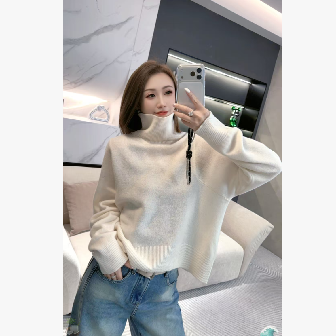 熙薇【织间绒云】2025秋冬新款超柔亲肤保暖澳毛绒立领毛衣H5941