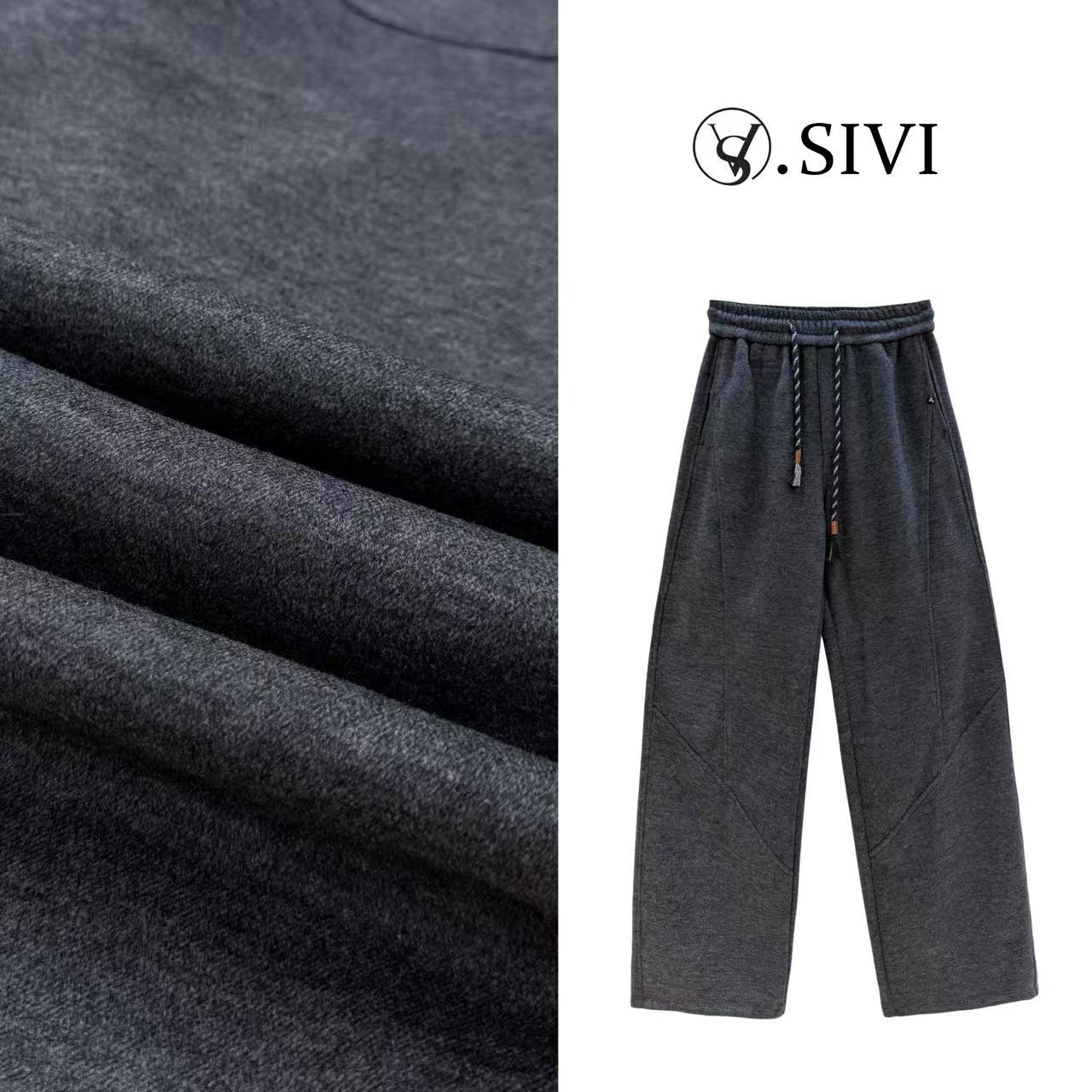 熙薇【楚水寒烟】2025秋冬新款时尚醋酸羊毛保暖休闲裤H5845