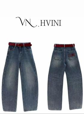 赤带点睛 2025冬季新款时尚设计师百搭加绒休闲牛仔裤H6705