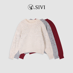 熙薇『串成永恒』2026新款亮片针织圆领毛衣H7313