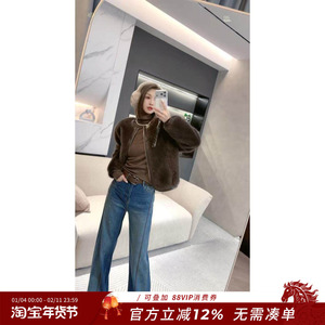 熙薇【星尘漫舞】2025冬季新款时尚百搭重工加绒牛仔裤H6415