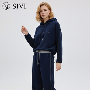 套头外套女 气质休闲宽松镶钻加绒帽衫 熙薇sivi 连帽卫衣女时尚