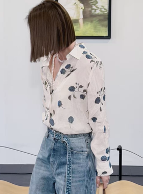 熙薇【青果漫叙】2026新款文艺风宽松休闲长袖设计师衬衣M2364