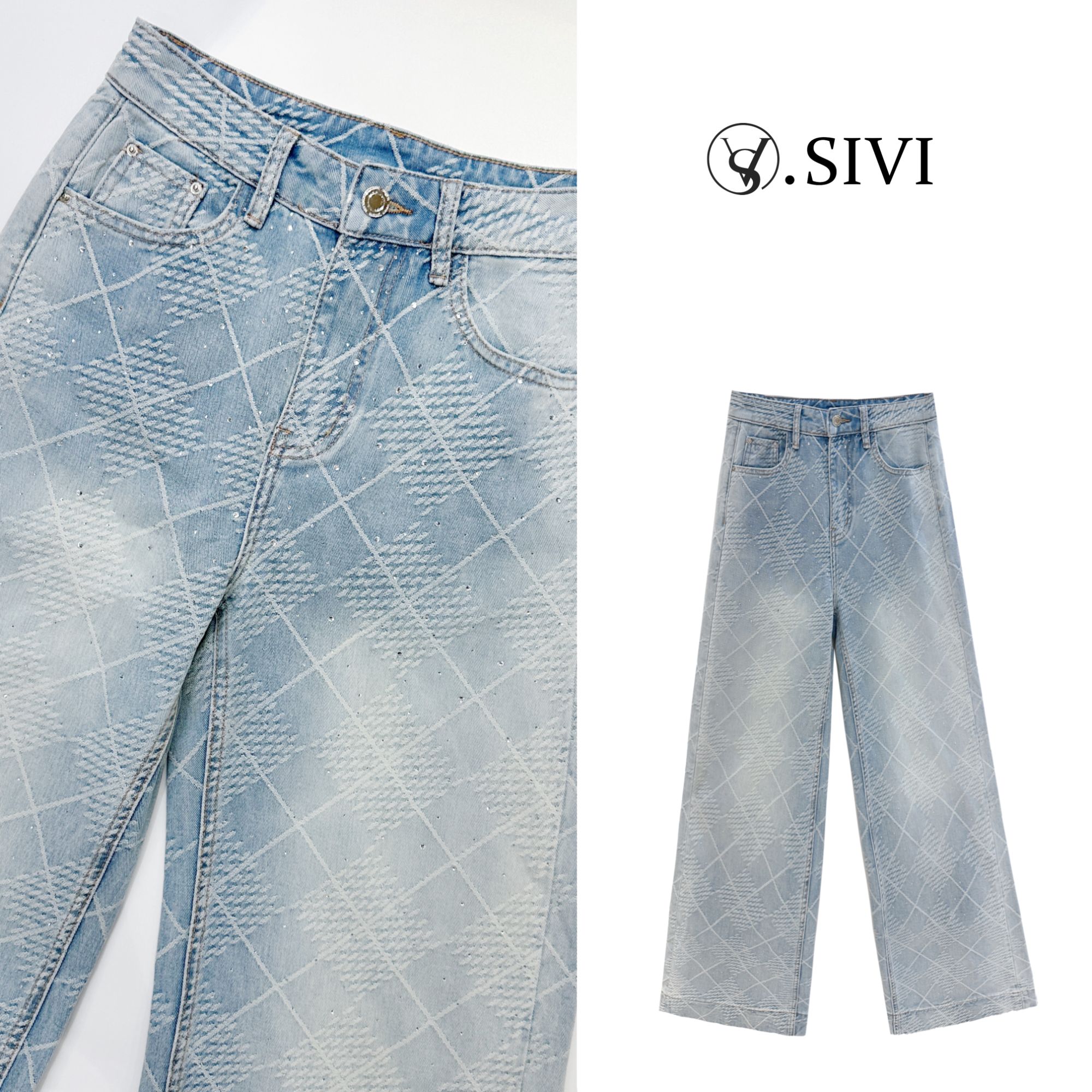 熙薇【港式风情】春季新款时尚休闲直筒显瘦牛仔裤F7757