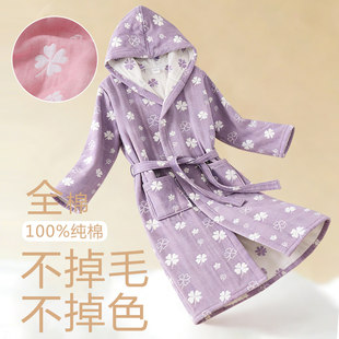 儿童浴袍纯棉纱布男童女童吸水春秋浴衣中大童睡袍洗澡可穿式 浴巾