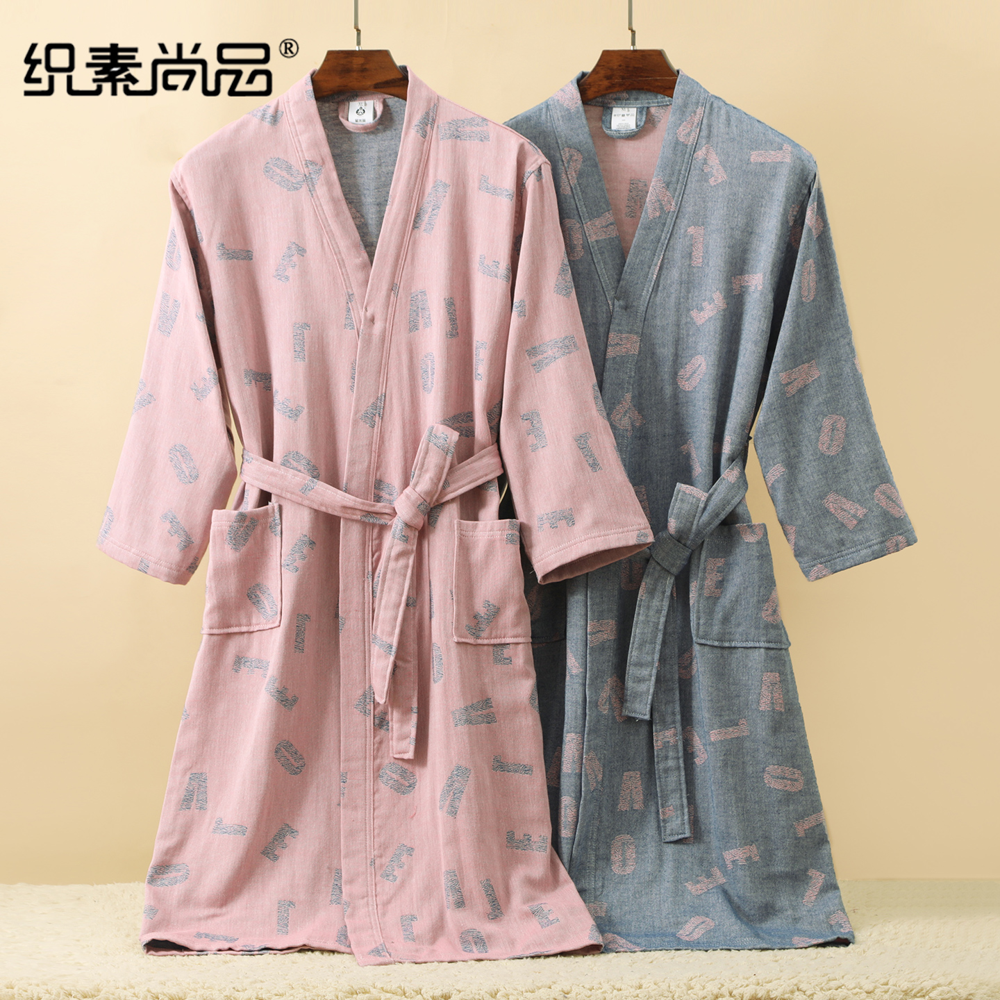 纯棉纱布浴袍夏季洗澡可穿浴巾