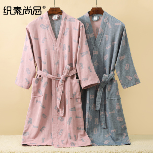 浴衣男 浴巾中大童四季 浴袍纯棉纱布女成人新款 睡袍吸水速干可穿式