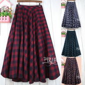 大摆格子长裙毛呢子半身裙子春秋冬女显瘦a字中长款 大码 高腰半裙