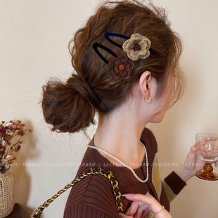 秋日序曲 发卡头饰 发夹女毛线花朵边夹bb夹侧边前额刘海夹子新款
