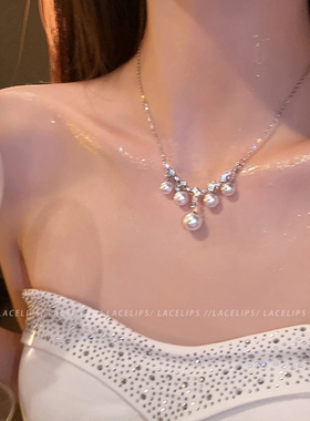 神女落泪~闪钻珍珠项链女