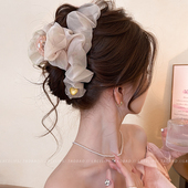 温柔褶皱网纱大号抓夹女2026新款 发夹后脑勺鲨鱼夹头饰 高级感春季