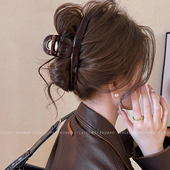 高级感巧克力棕一字抓夹大号鲨鱼夹发夹女后脑勺2026新款 夹子发饰