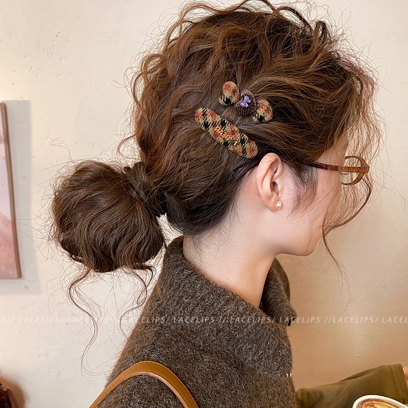 复古文艺爱心格纹发夹女2025新款高端侧边夹前额发卡刘海夹子头饰,饰品/流行首饰/时尚饰品新,发饰,淘宝优惠券,粉丝福利购,淘宝优惠卷