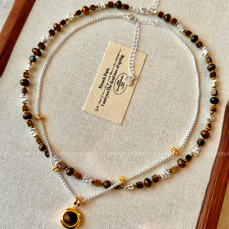 美拉德金银拼色项链女款叠戴串珠毛衣链2025新款颈链轻奢小众配饰