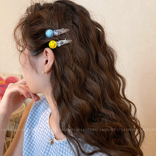 笑脸圆球闪钻发夹女甜美侧边夹前额发卡2026新款 高端刘海夹子头饰