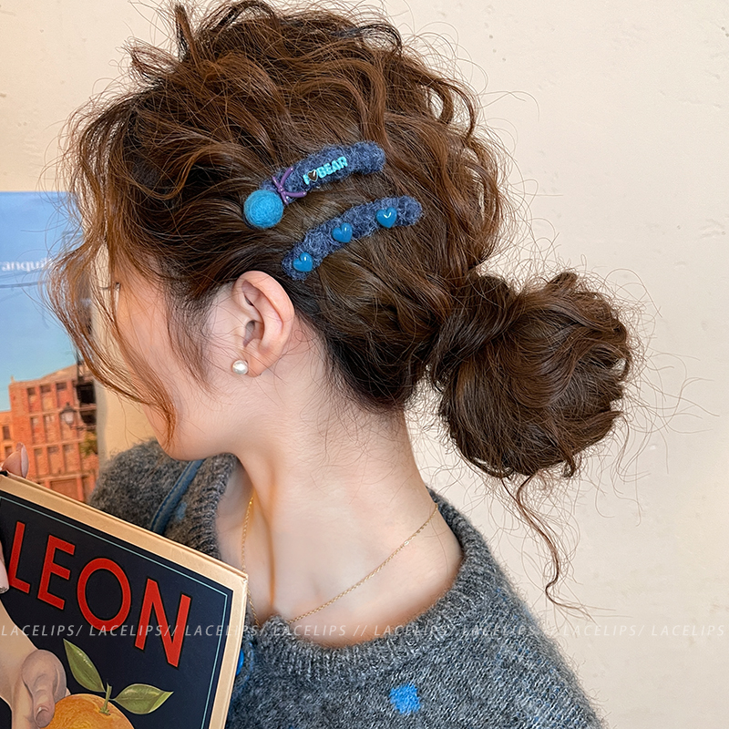 毛球爱心毛绒发夹女2025新款