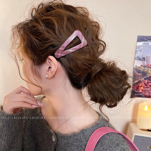 韩系格纹三角bb夹发夹女2025新款