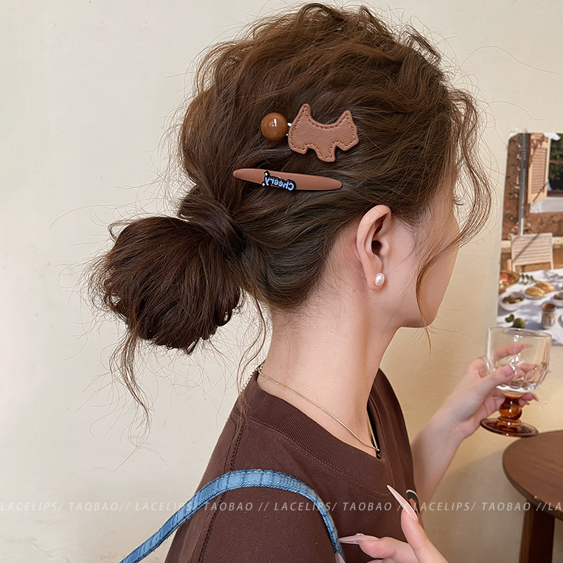 可爱修勾~皮质刘海发夹女