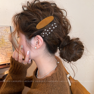 复古碎花椭圆发夹女侧边夹前额发卡碎发刘海夹子2026新款高端头饰