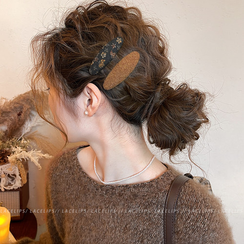 田园风碎花椭圆发夹女2026新款