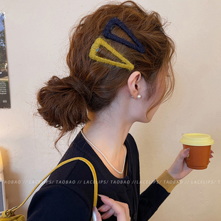 彩色毛线三角发夹女发卡bb夹2025新款 边夹前额刘海夹高端百搭头饰