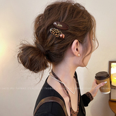 豹纹圆珠发夹女前额侧边夹2026新款 碎发刘海夹子高端发卡头饰发饰