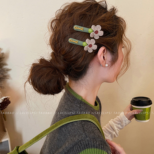 针织毛线花朵侧边发夹女森系前额刘海夹子头饰2025新款 高端鸭嘴夹