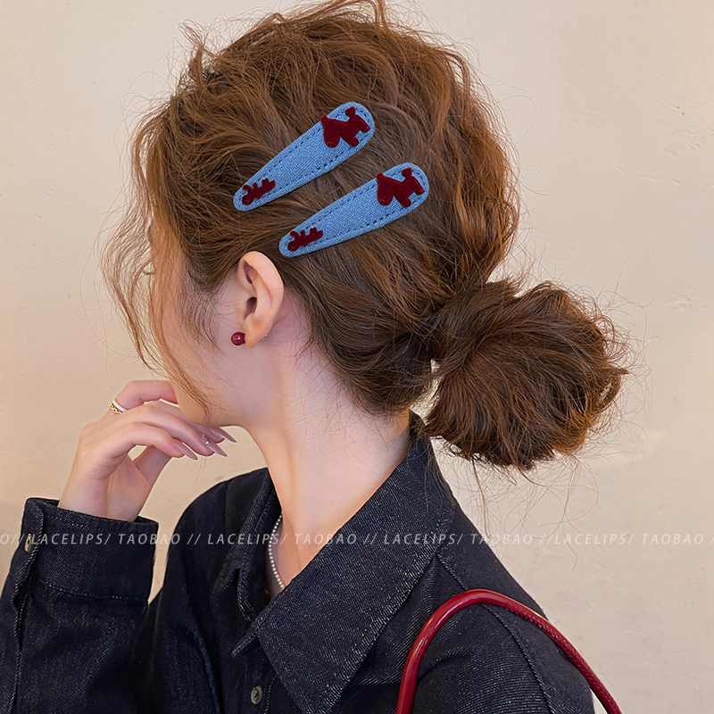 蓝红撞色侧边夹发夹女2025新款