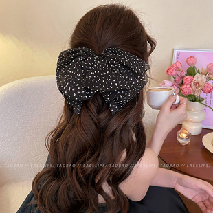 法式 温柔波点蝴蝶结马尾夹夏日半扎发抓夹女高级感后脑勺发夹头饰