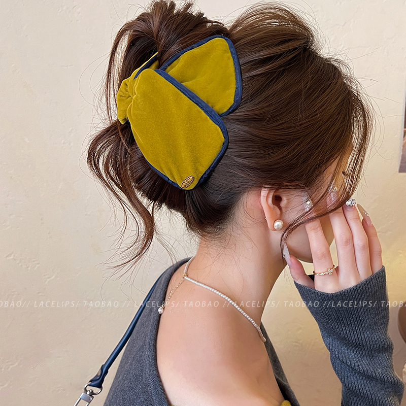 气质丝绒三角抓夹女高级感