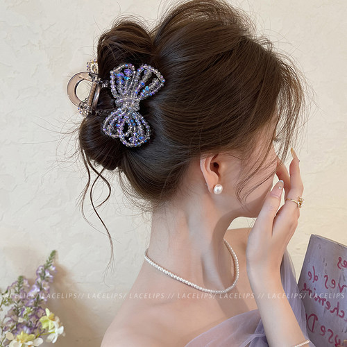 幻彩串珠蝴蝶结抓夹女高级感