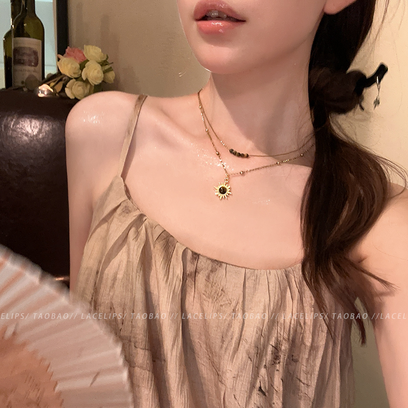 金色双层太阳花项链女2025新款