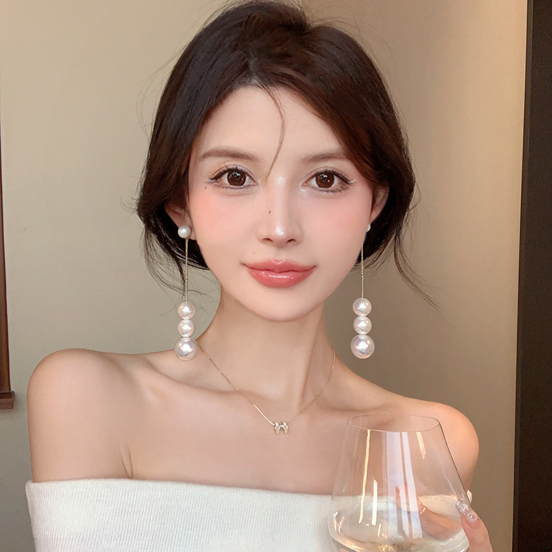 好看不撞款~长款珍珠流苏耳环