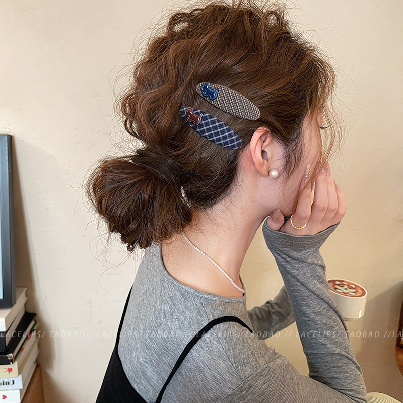 格纹小狗发夹女2025新款