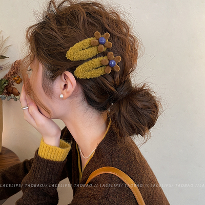 秋冬毛绒花朵发夹女2025新款