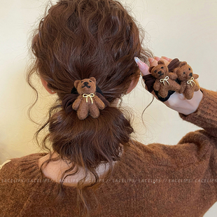 毛毡小熊皮筋发圈女高级感可爱不伤发头绳高弹力扎头发绳百搭发饰