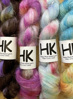 新品Happy Knit手染真丝进口超幼马海毛425米手编毛线白厂丝柔软