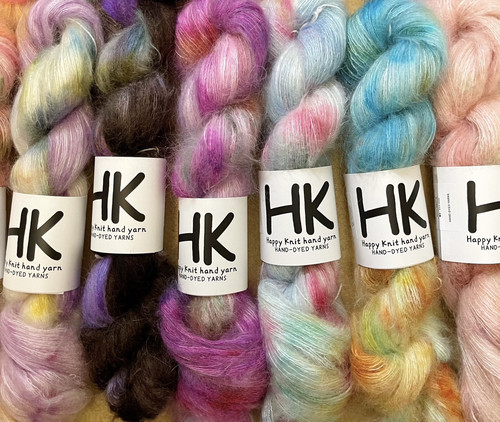 新品Happy Knit手染真丝进口超幼马海毛425米手编毛线白厂丝柔软