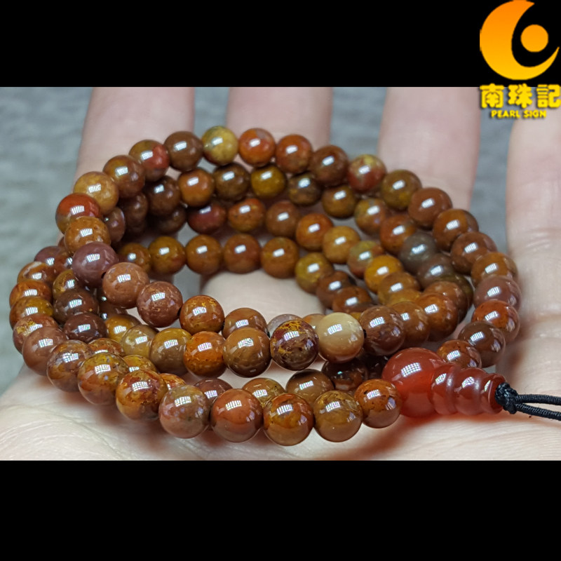 南珠记南流江玉牛筋石男108颗佛珠108念珠手串108颗手链黄色手