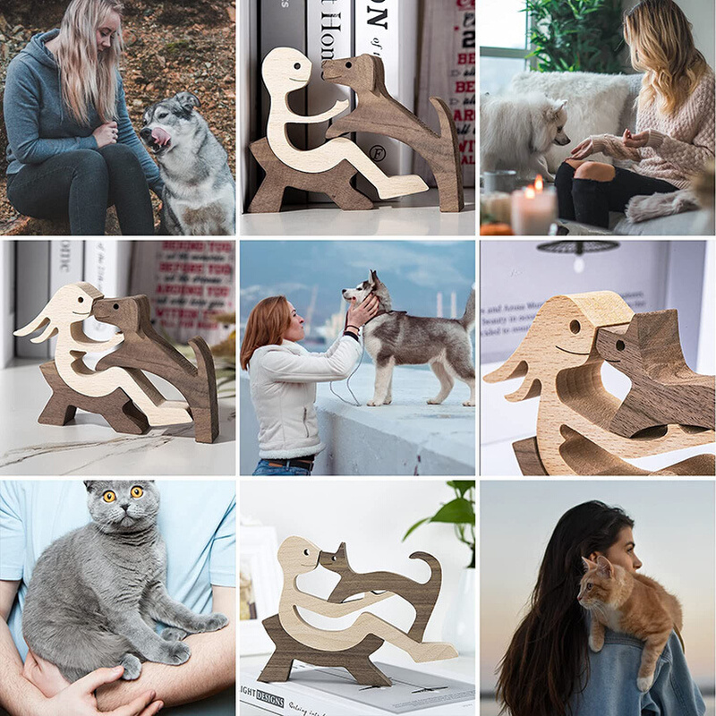 北欧小狗人家木质摆件手工艺品创意桌面小狗家人装饰宠物纪念摆件