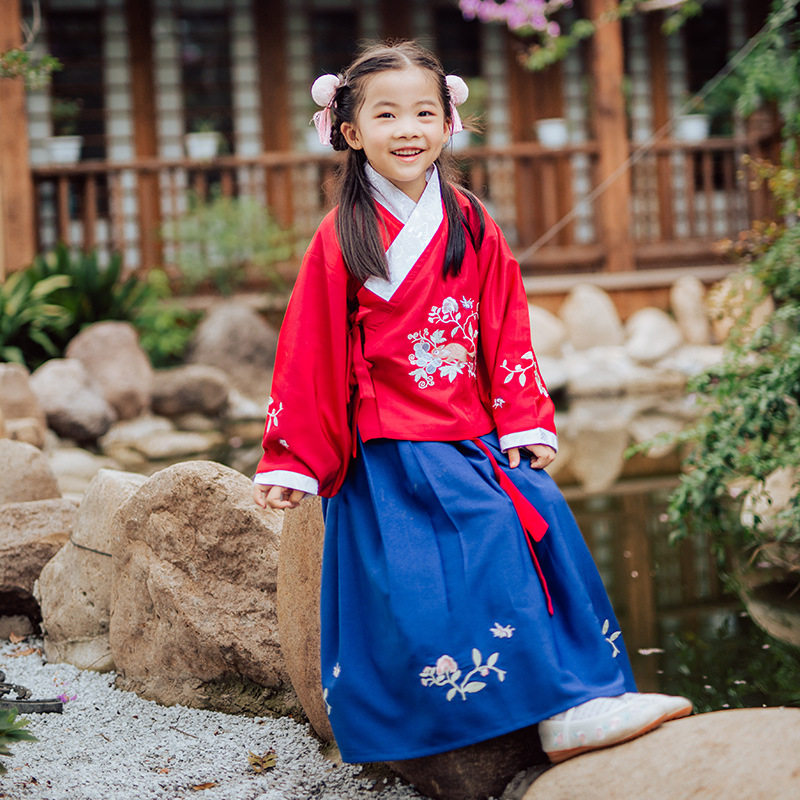 传统亲子汉服母女儿童小女孩明制交领袄裙国学服中国风古筝演出服