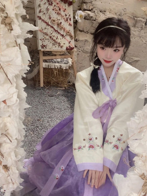 超仙紫色朝鲜服韩服摄影写真韩服