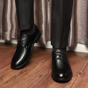 搭配西装的皮鞋男圆头系鞋带商务正装面试大脚宽脚黑色软面皮单鞋