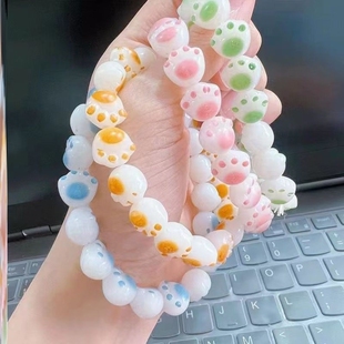 小学生盘的珠子盘珠儿童盘珠手链女生盘串网红手盘珠渐变蜜桃猫爪