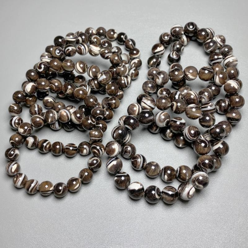 天然黑贝母手串饰品巧克力色螺纹